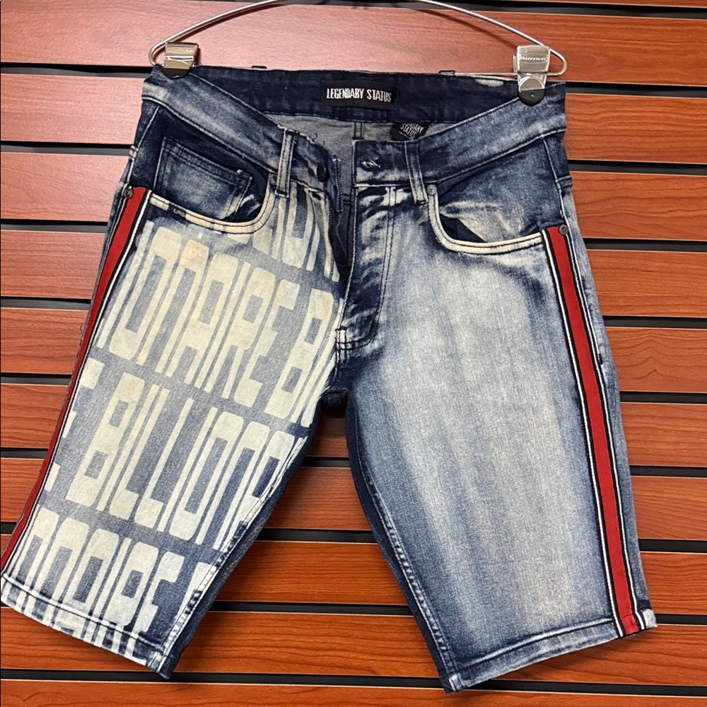 Blue Jean Shorts with Red Stripes